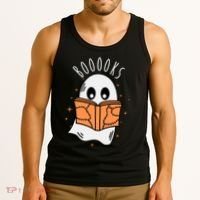 Ghost Reading Books Halloween Tank Top thumb 3