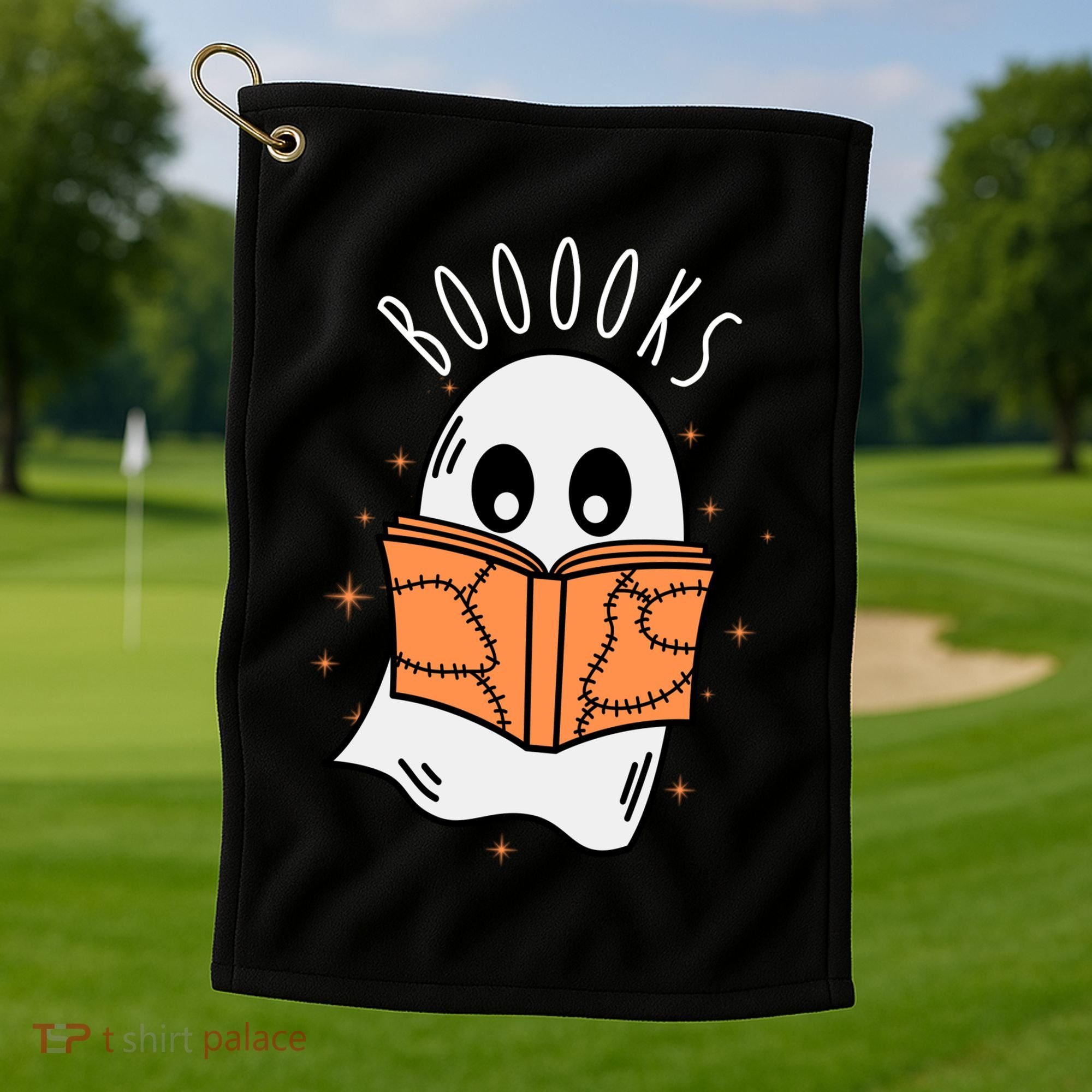 Ghost Reading Books Halloween Golf Towel