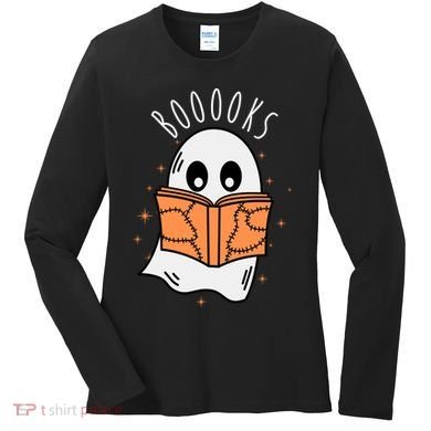 Ghost Reading Books Halloween Women's Long Sleeve Shirt