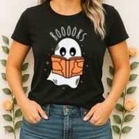 Ghost Reading Books Halloween Women's T-Shirt thumb 2