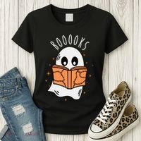 Ghost Reading Books Halloween Women's T-Shirt thumb 3
