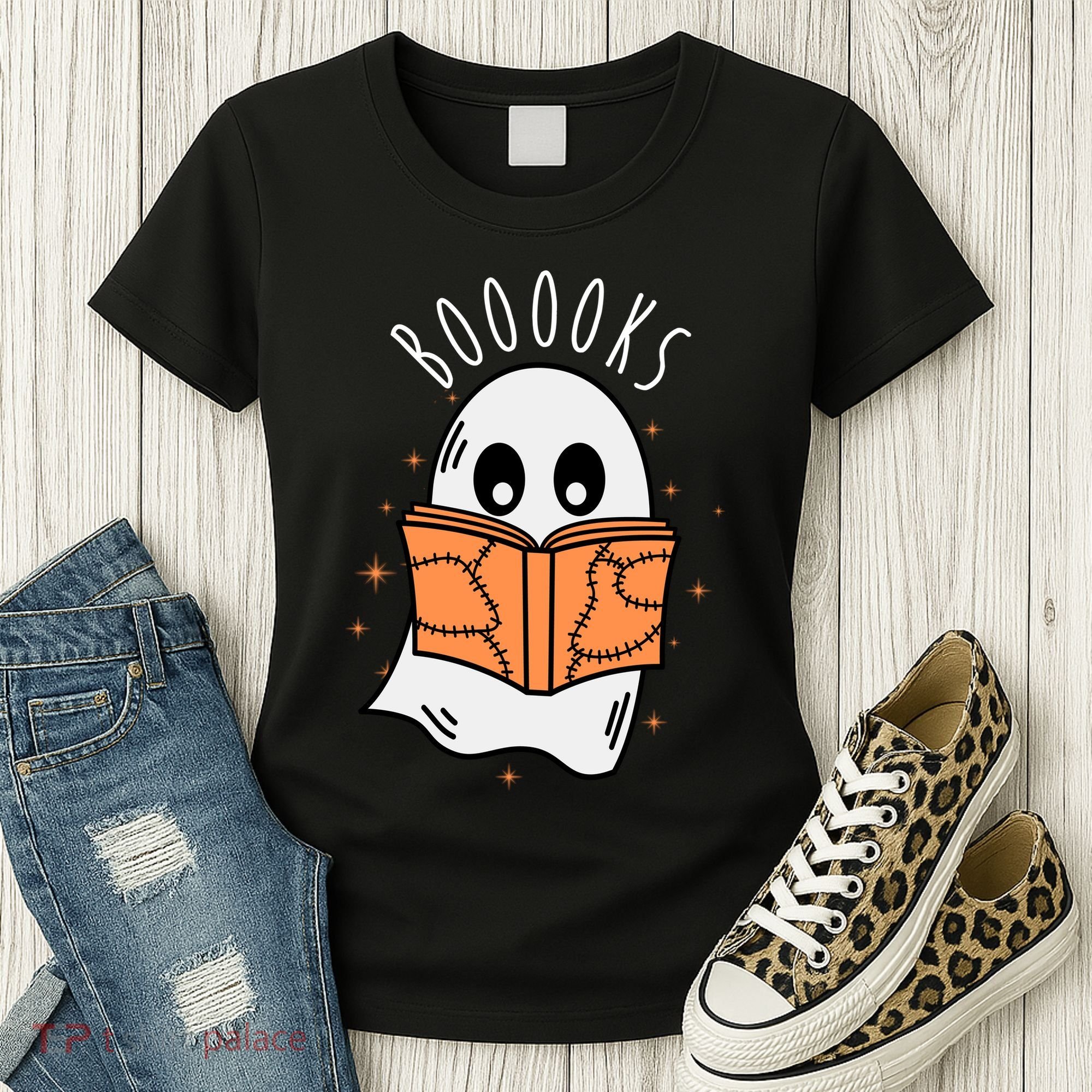 Ghost Reading Books Halloween Women's T-Shirt