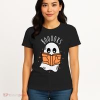 Ghost Reading Books Halloween Women's T-Shirt thumb 4