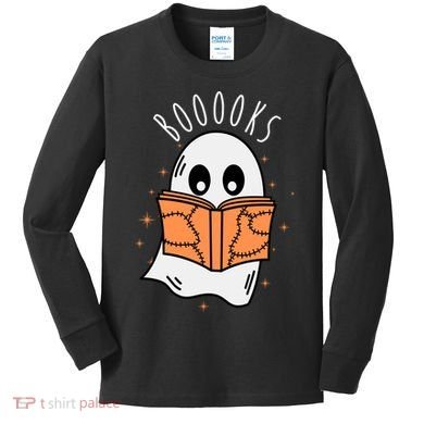 Ghost Reading Books Halloween Kids Long Sleeve Shirt