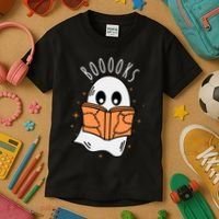 Ghost Reading Books Halloween Kids T-Shirt thumb 3