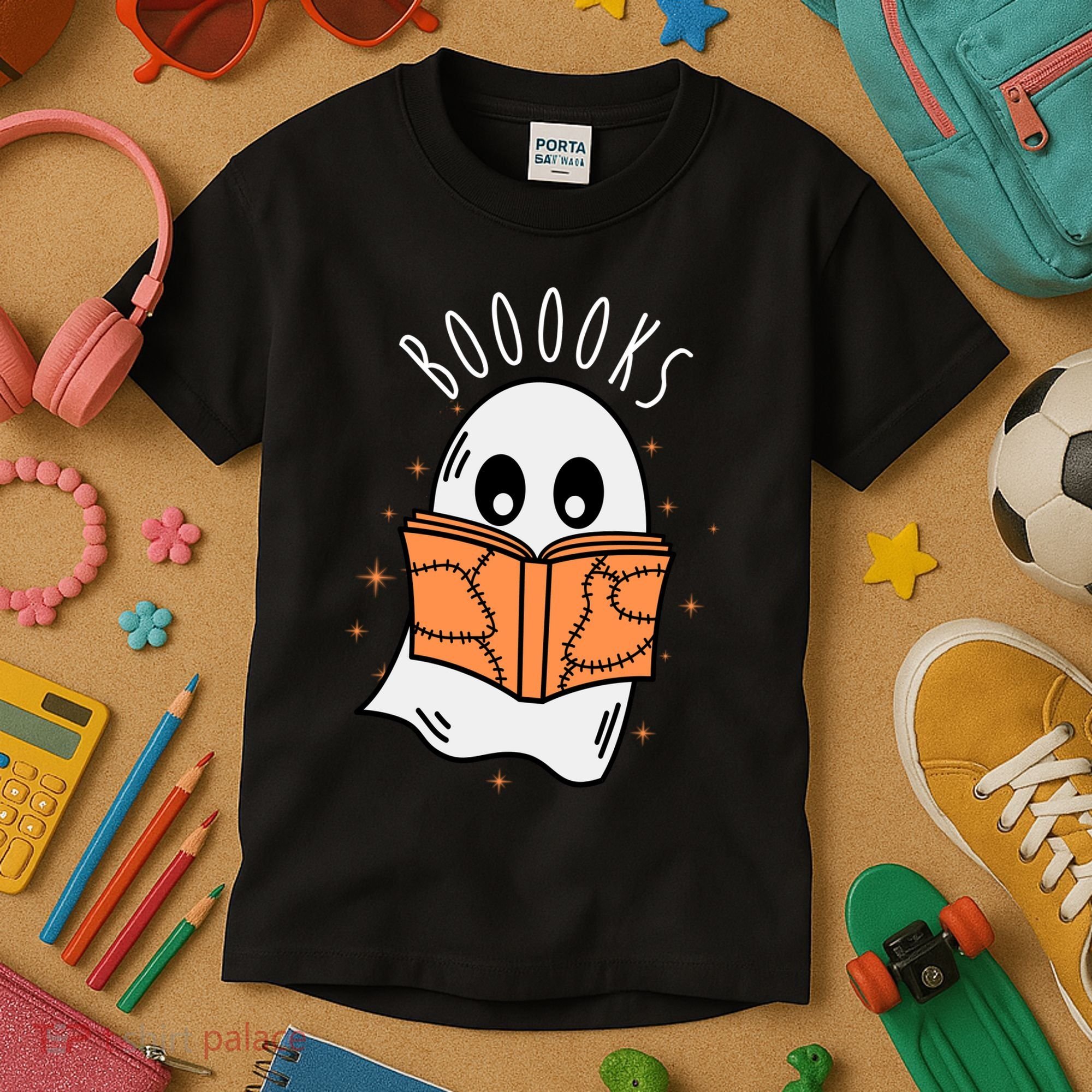 Ghost Reading Books Halloween Kids T-Shirt