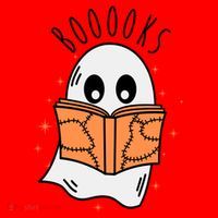 Ghost Reading Books Halloween Santa Hat thumb 1