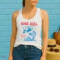 Girl Reading Book Summer Funny Beach Vacation For Book Lover Women's Tank Top thumb 2