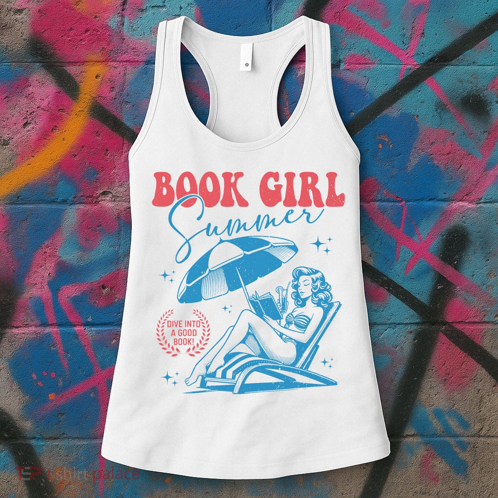 Girl Reading Book Summer Funny Beach Vacation For Book Lover Women's Tank Top