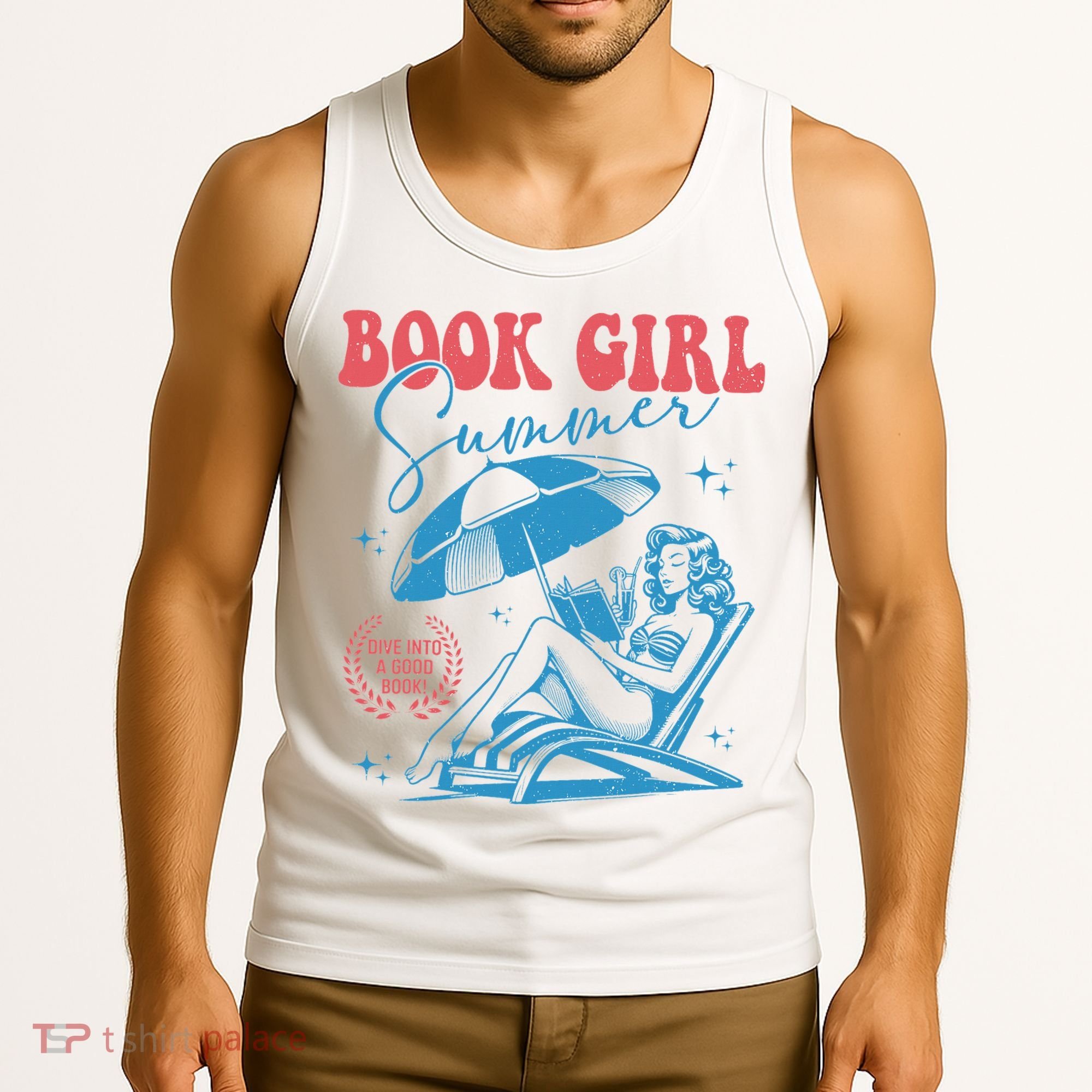 Girl Reading Book Summer Funny Beach Vacation For Book Lover Tank Top