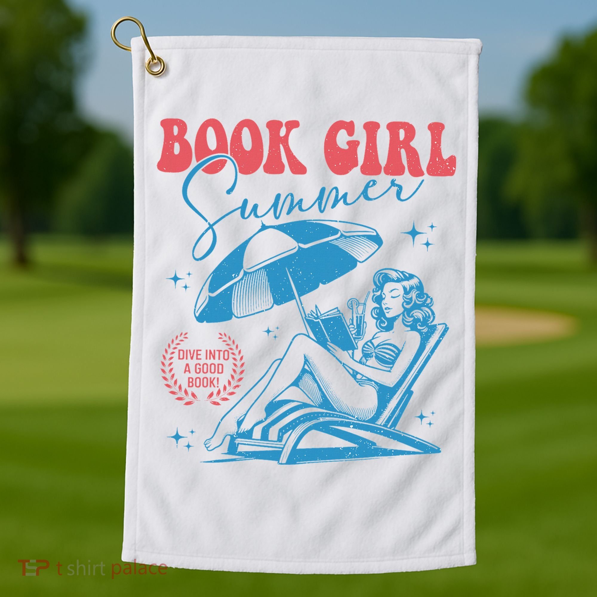 Girl Reading Book Summer Funny Beach Vacation For Book Lover Golf Towel
