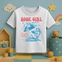 Girl Reading Book Summer Funny Beach Vacation For Book Lover Toddler T-Shirt thumb 3