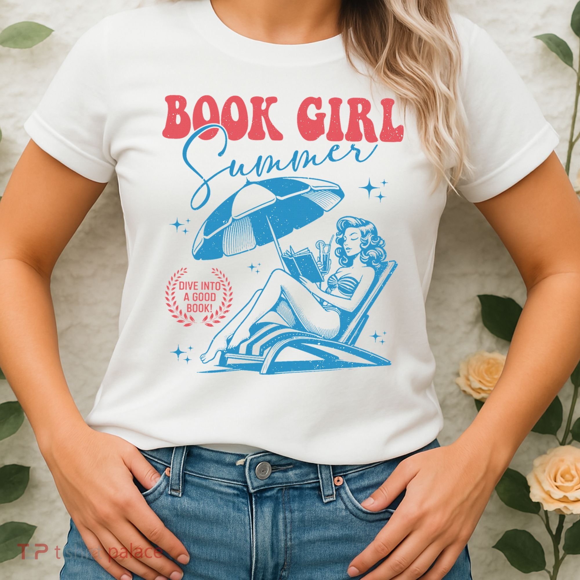 Girl Reading Book Summer Funny Beach Vacation For Book Lover Women's T-Shirt
