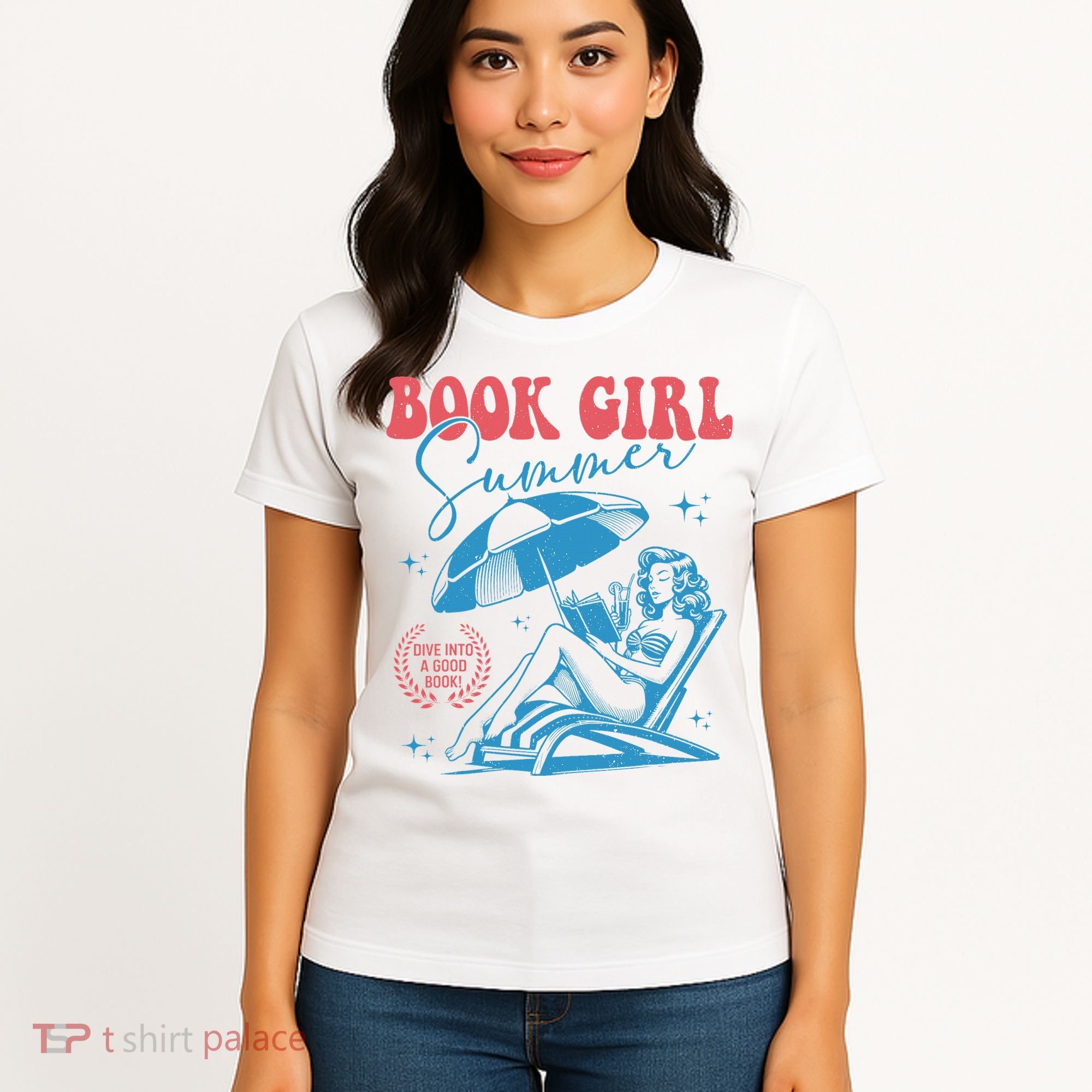 Girl Reading Book Summer Funny Beach Vacation For Book Lover Women's T-Shirt