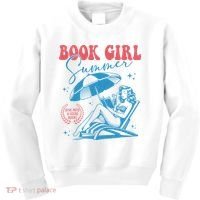 Girl Reading Book Summer Funny Beach Vacation For Book Lover Kids Sweatshirt thumb 0