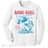 Girl Reading Book Summer Funny Beach Vacation For Book Lover Kids Long Sleeve Shirt thumb 0