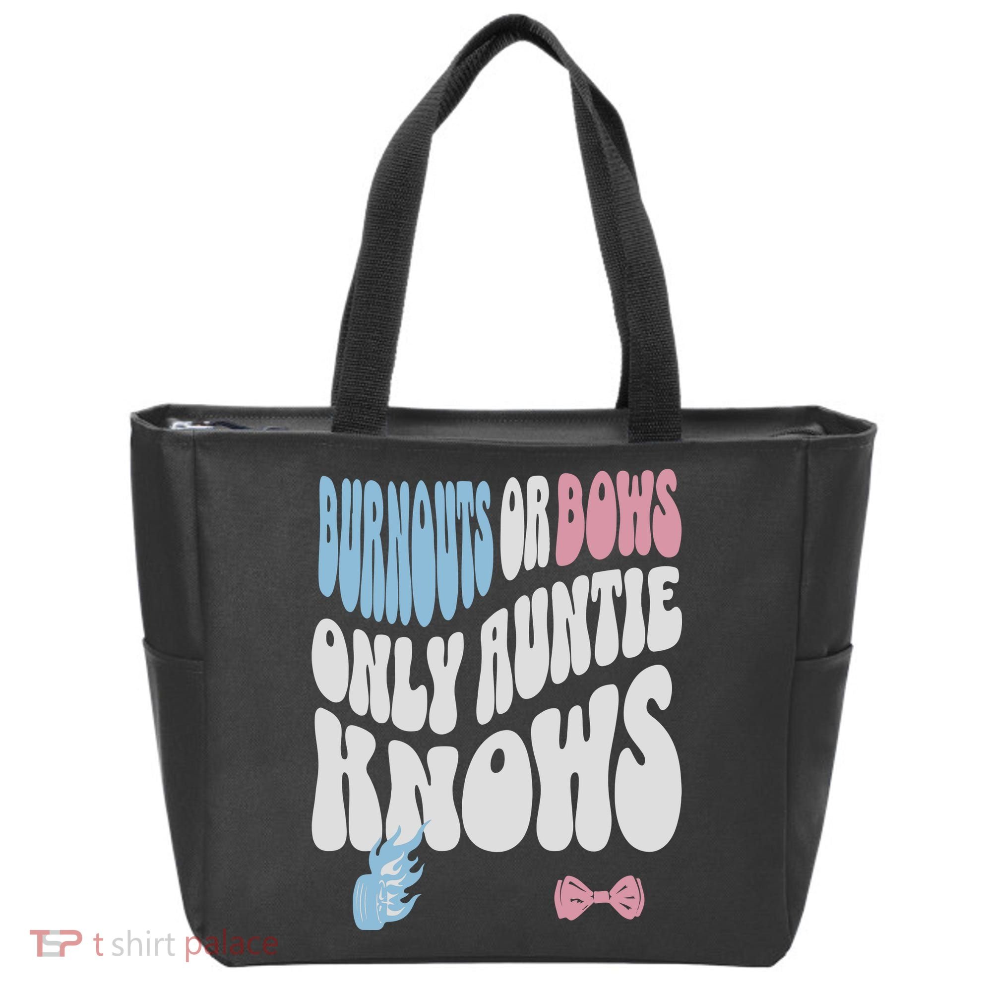 Gender Reveal Burnouts Or Bows New Aunt Tote Bag