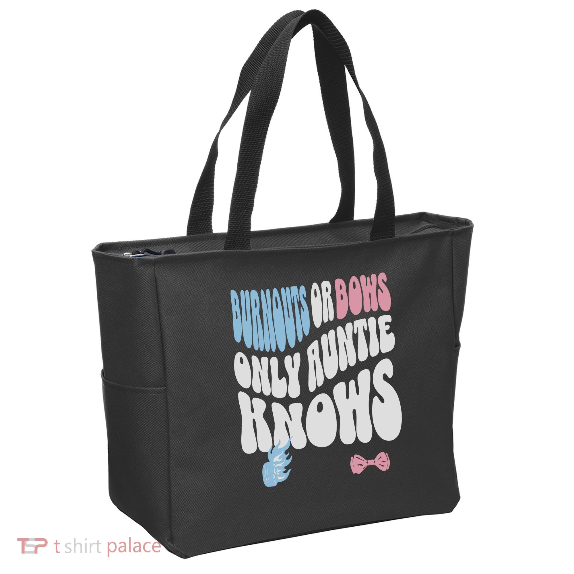 Gender Reveal Burnouts Or Bows New Aunt Tote Bag