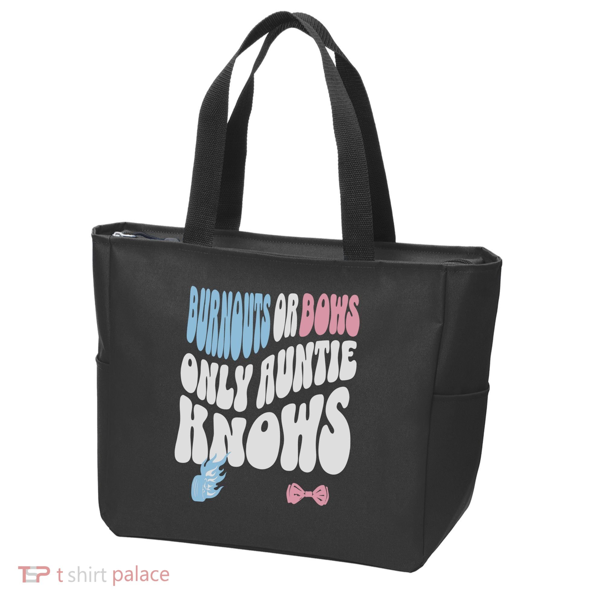 Gender Reveal Burnouts Or Bows New Aunt Tote Bag
