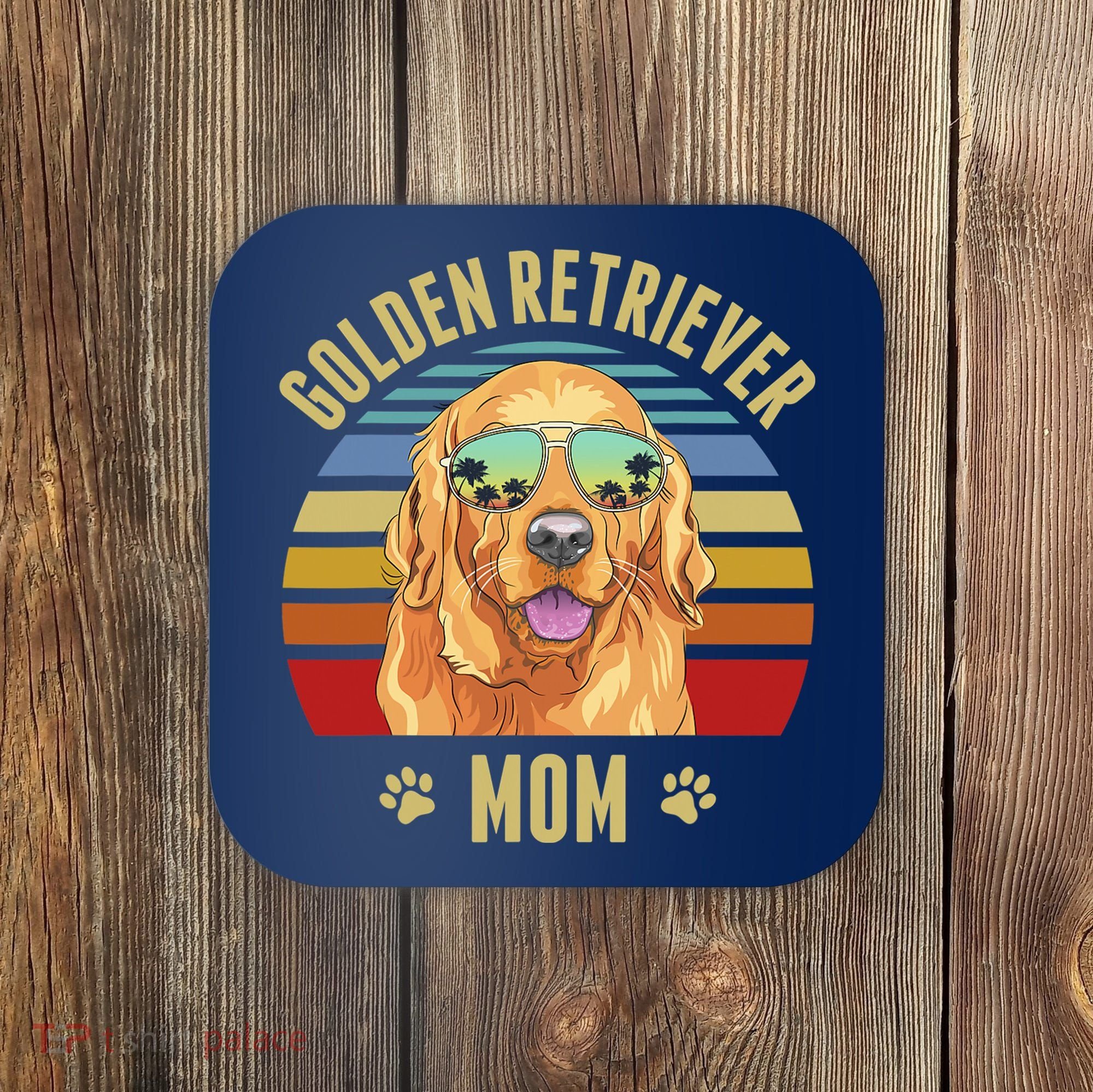 Golden Retriever Best Dog Mom Ever Retro Sunset Beach Vibe Coaster