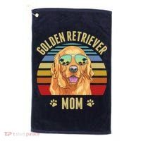 Golden Retriever Best Dog Mom Ever Retro Sunset Beach Vibe Golf Towel thumb 0