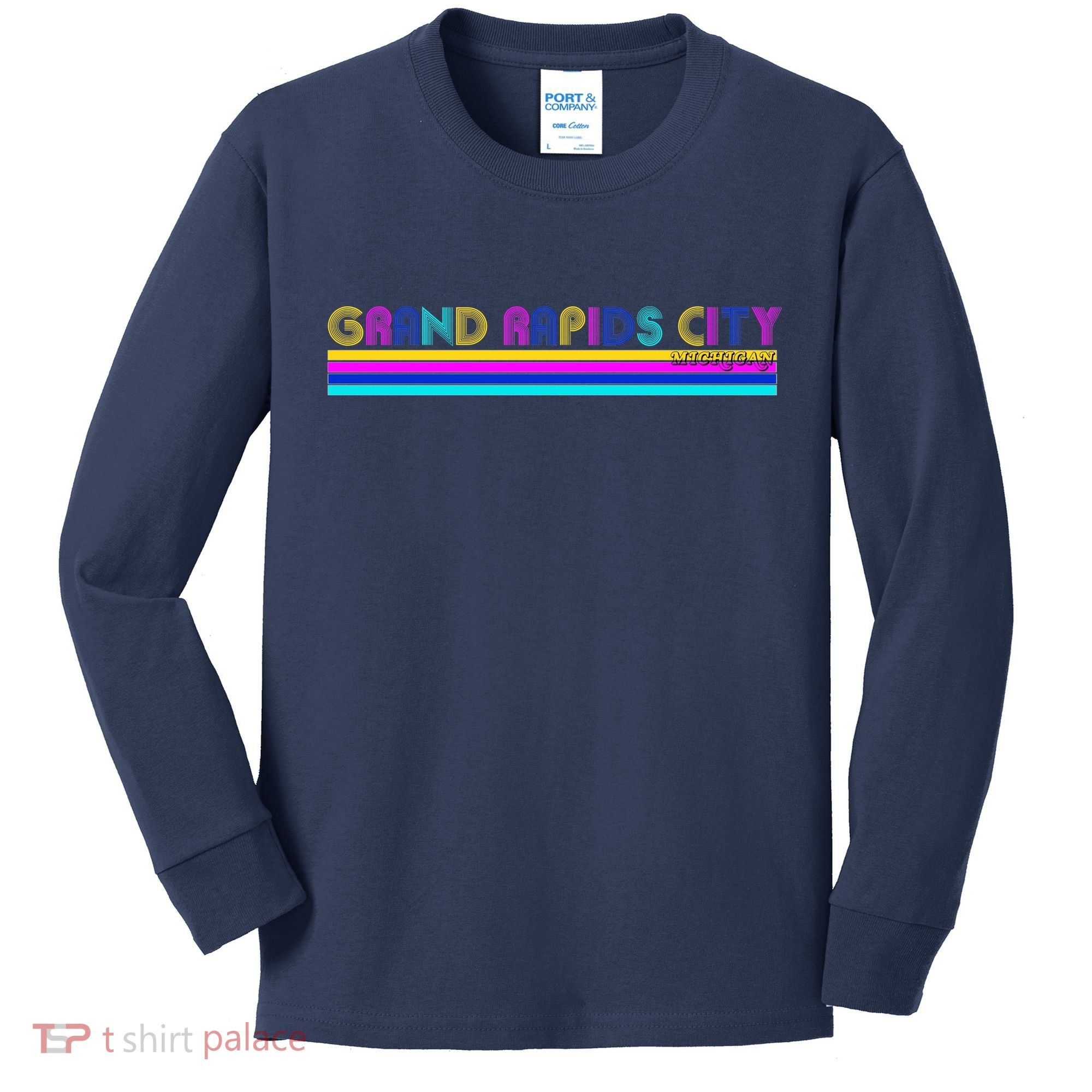 Grand Rapids City Michigan Retro Logo Kids Long Sleeve Shirt