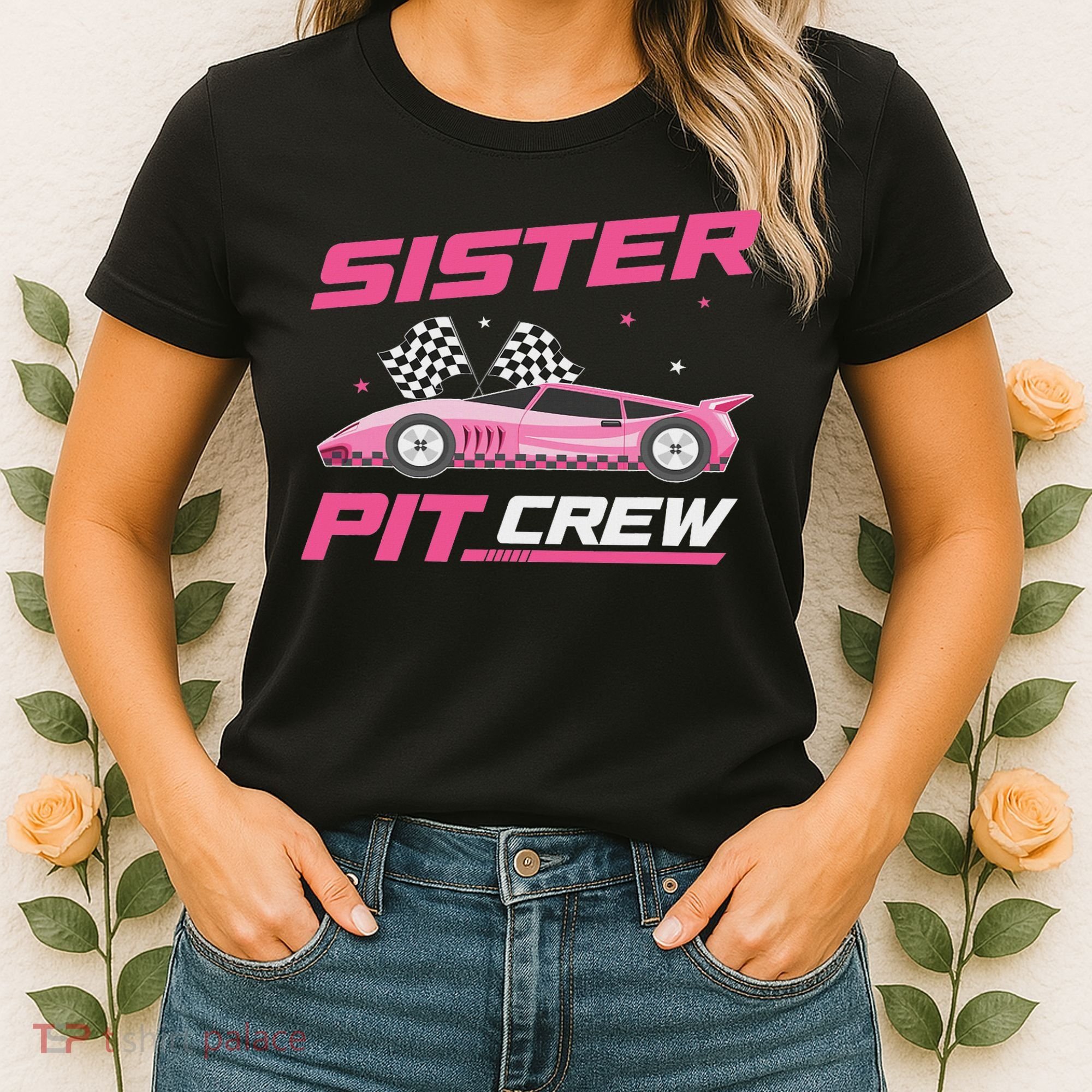 Girl Race Car Birthday Decorations Racing Sister Pit Crew Women's T-Shirt