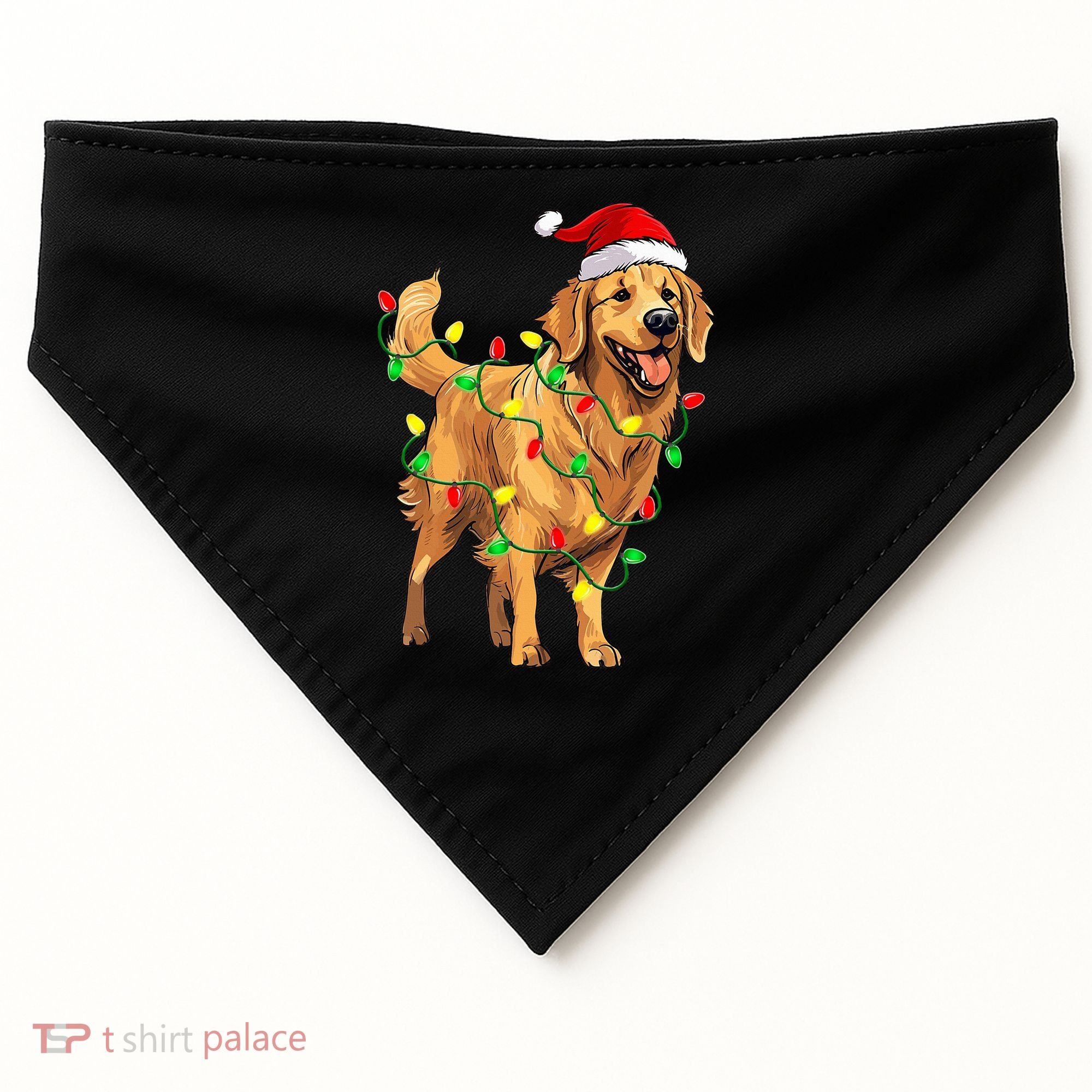 Golden Retriever Christmas Santa Hat Tree Lights Pajama  USA-Made Doggie Bandana