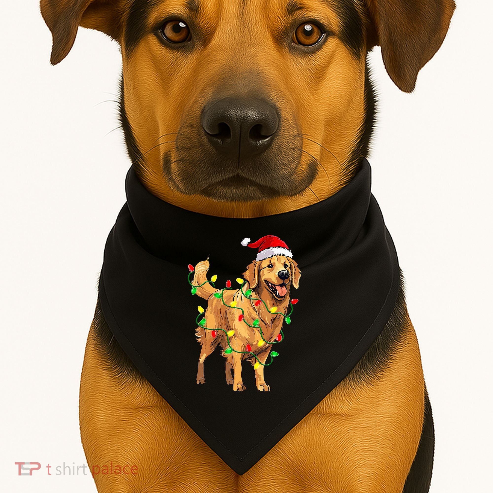 Golden Retriever Christmas Santa Hat Tree Lights Pajama  USA-Made Doggie Bandana