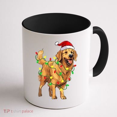 Golden Retriever Christmas Santa Hat Tree Lights Pajama  Coffee Mug back