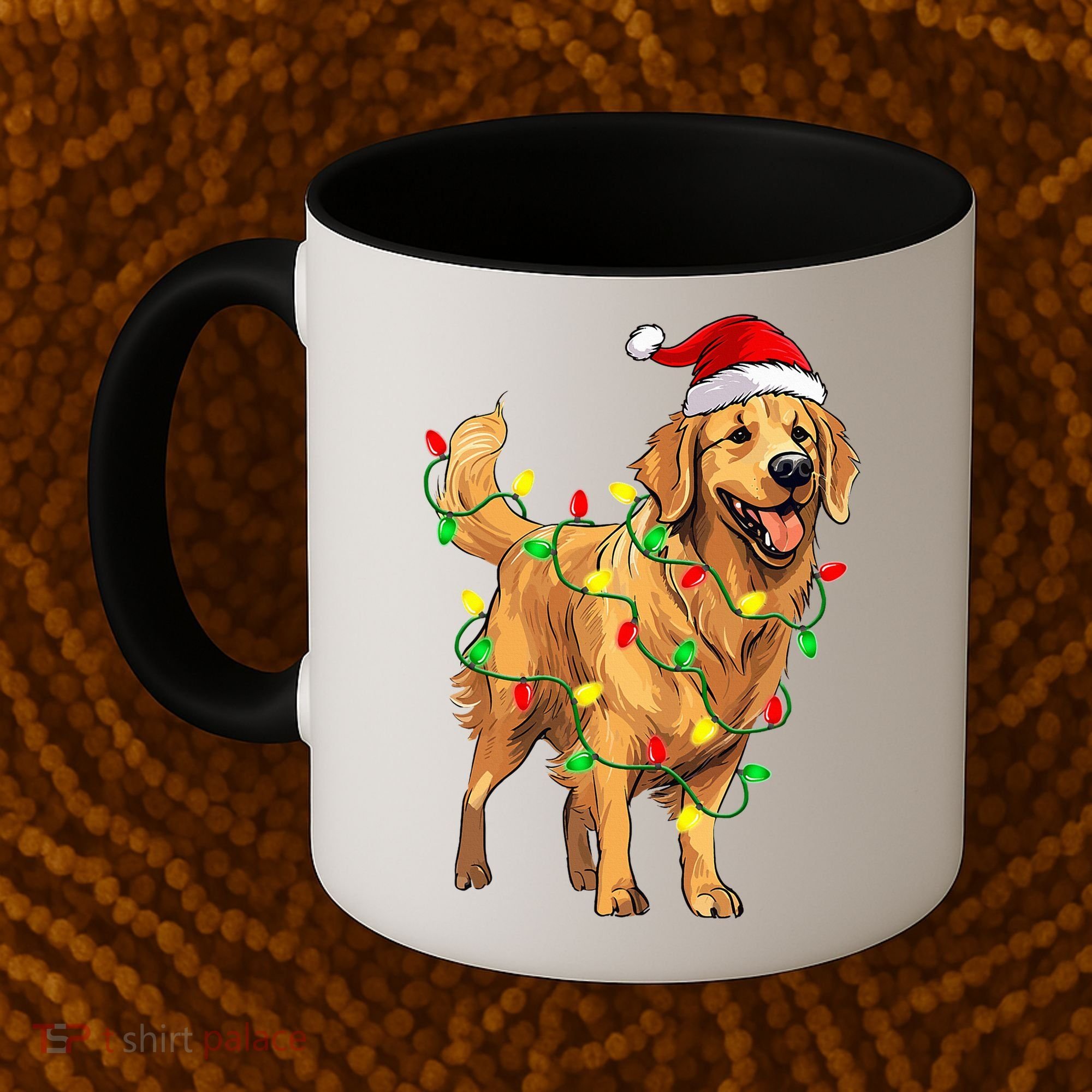 Golden Retriever Christmas Santa Hat Tree Lights Pajama  Coffee Mug