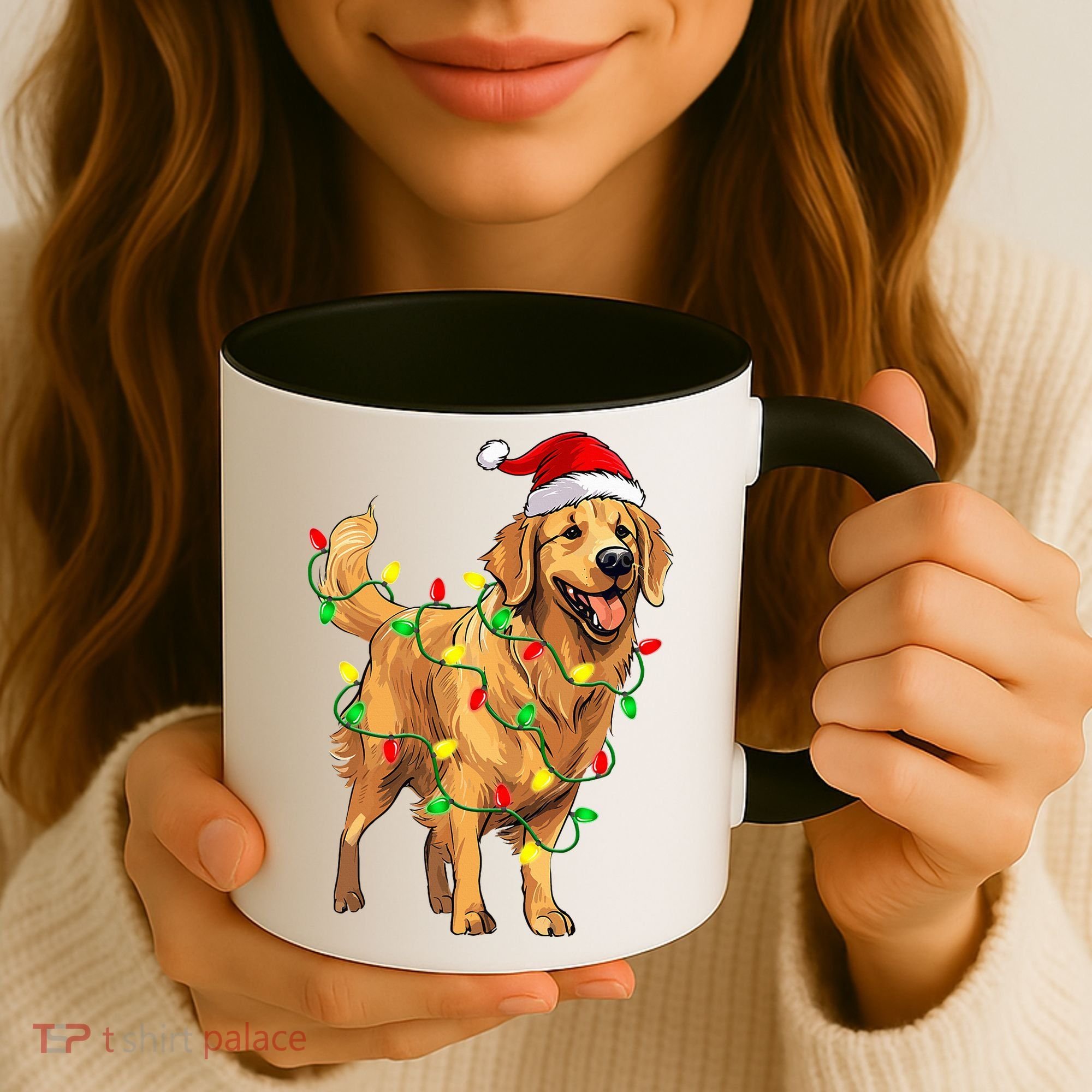 Golden Retriever Christmas Santa Hat Tree Lights Pajama  Coffee Mug