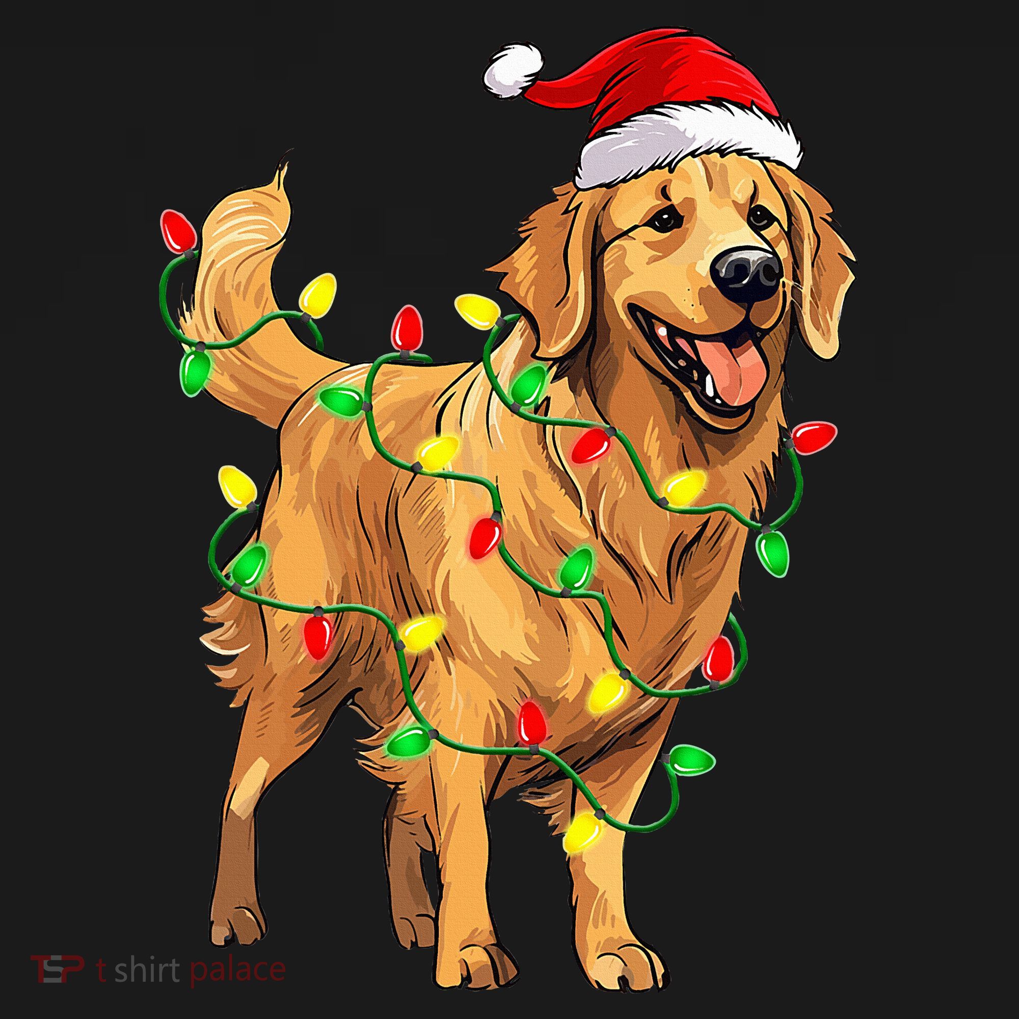 Golden Retriever Christmas Santa Hat Tree Lights Pajama  Pajama Set