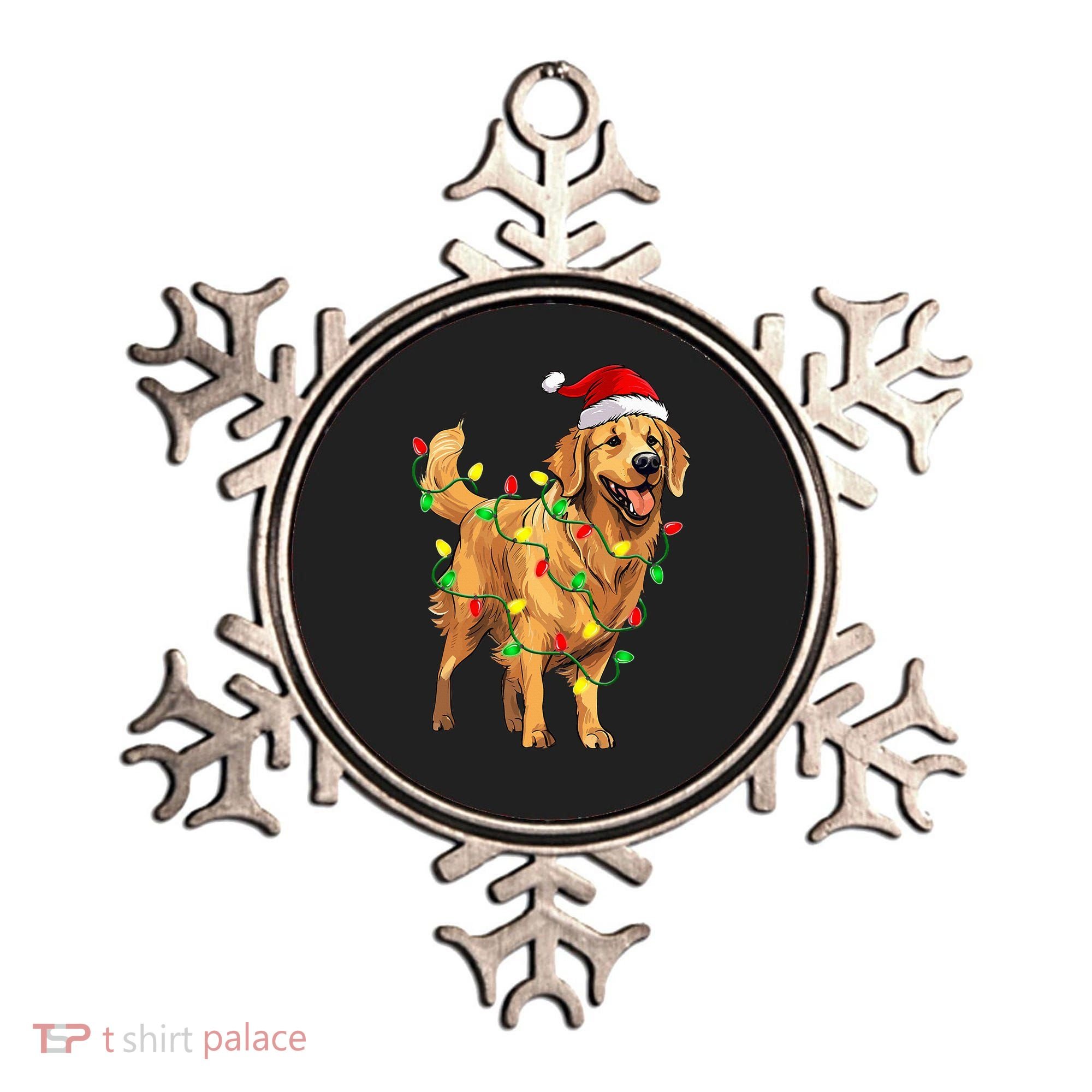 Golden Retriever Christmas Santa Hat Tree Lights Pajama  Ornament