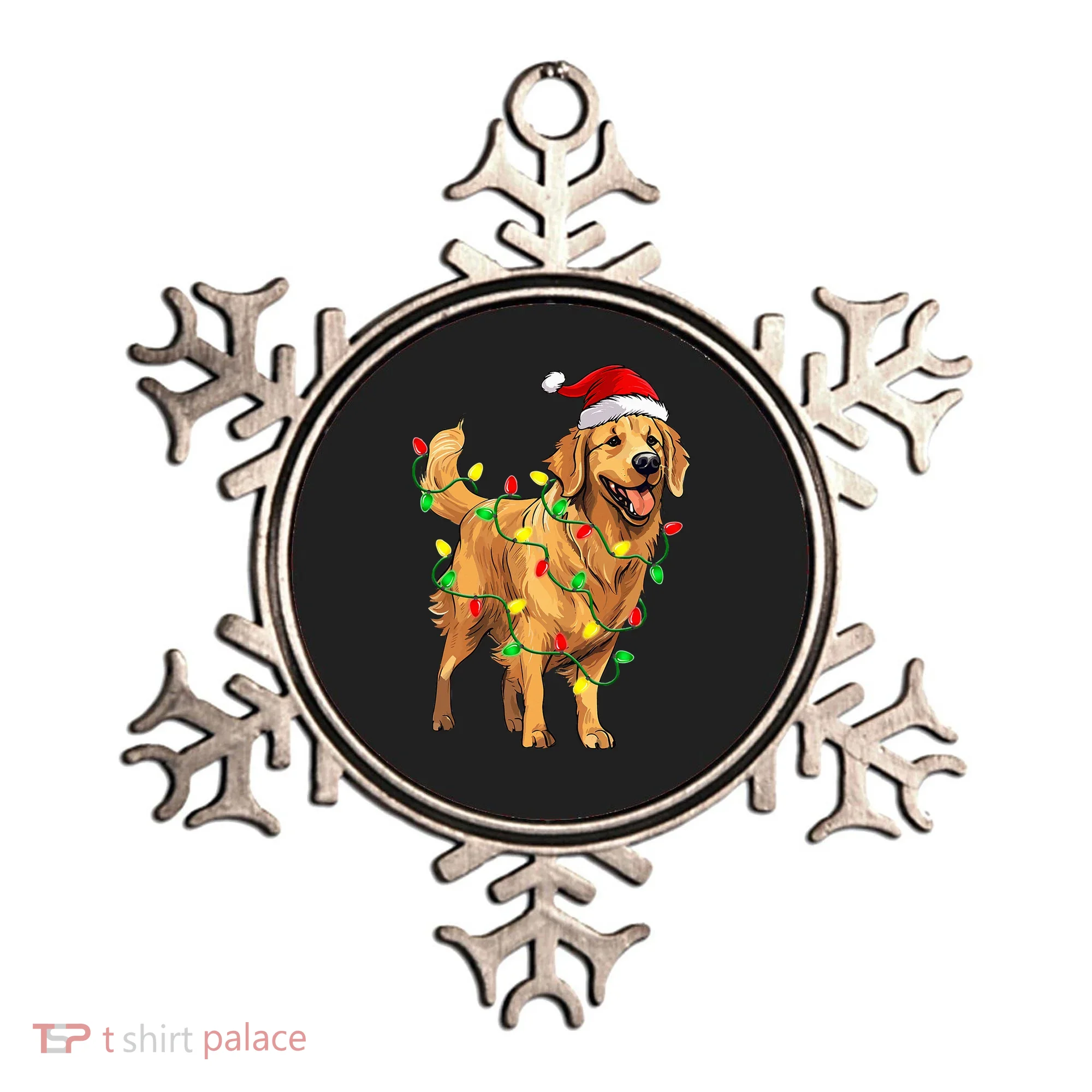 Golden Retriever Christmas Santa Hat Tree Lights Pajama  Ornament