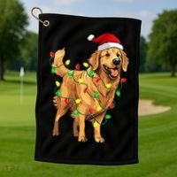 Golden Retriever Christmas Santa Hat Tree Lights Pajama  Golf Towel thumb 1