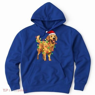 Golden Retriever Christmas Santa Hat Tree Lights Pajama  Hoodie