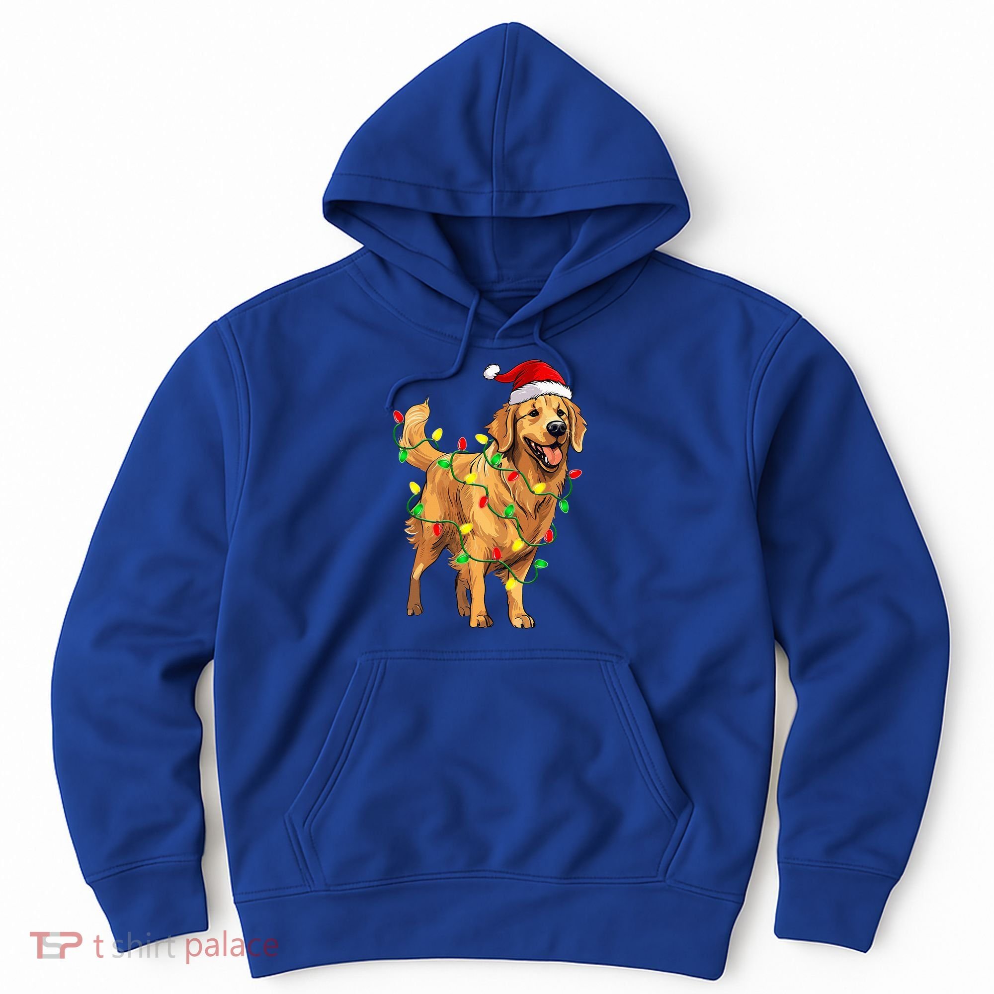 Golden Retriever Christmas Santa Hat Tree Lights Pajama  Hoodie
