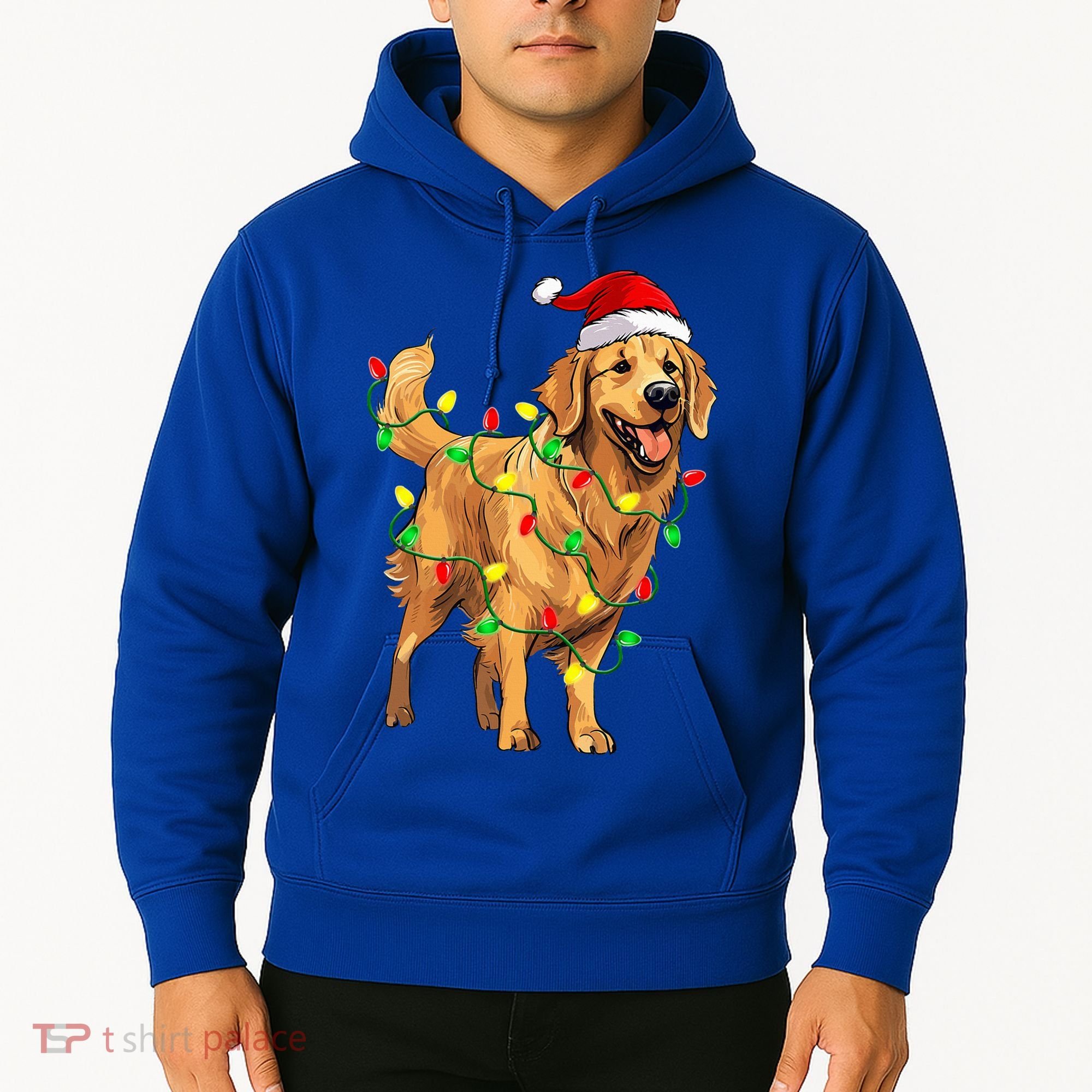 Golden Retriever Christmas Santa Hat Tree Lights Pajama  Hoodie