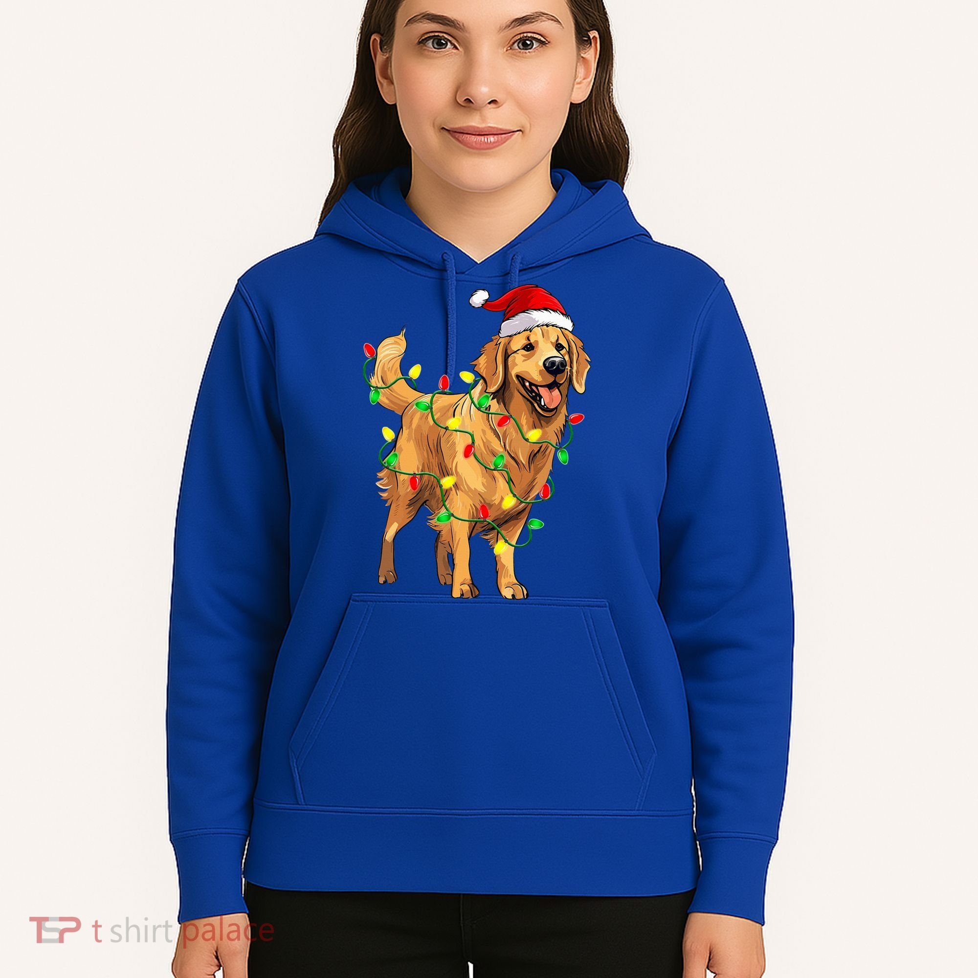Golden Retriever Christmas Santa Hat Tree Lights Pajama  Hoodie
