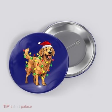 Golden Retriever Christmas Santa Hat Tree Lights Pajama  Button