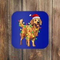 Golden Retriever Christmas Santa Hat Tree Lights Pajama  Coaster thumb 0