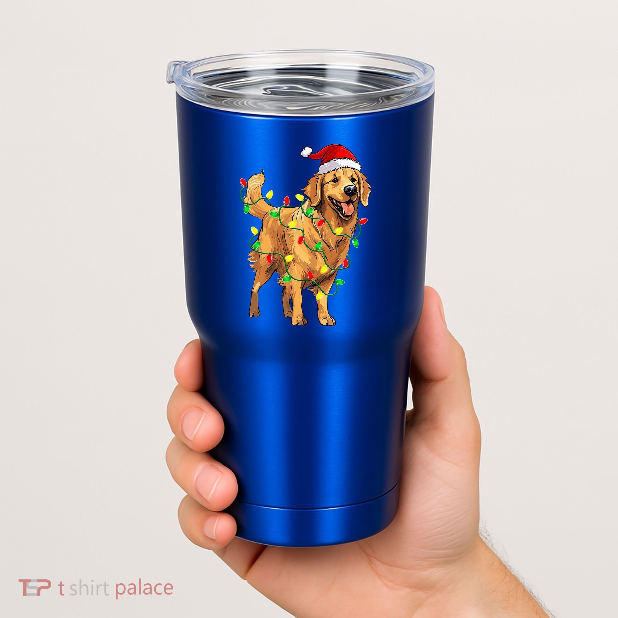 Golden Retriever Christmas Santa Hat Tree Lights Pajama  Tumbler