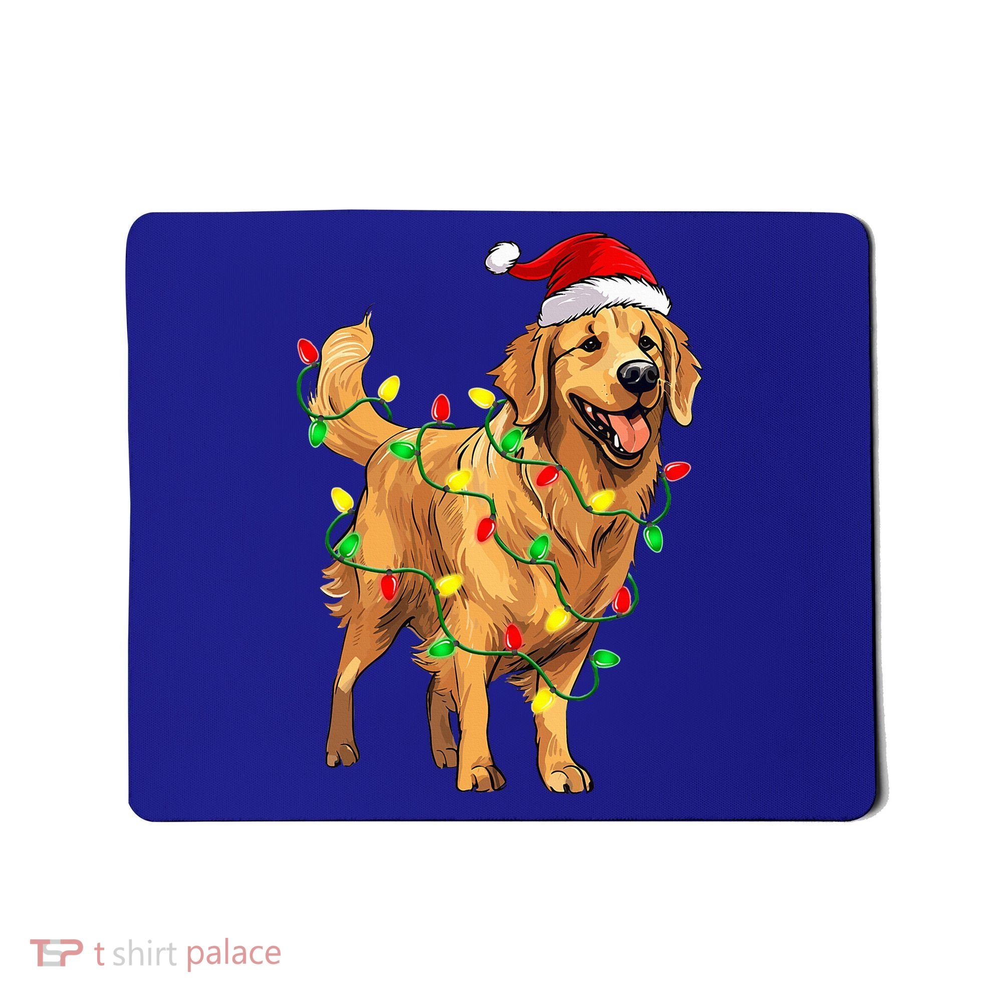 Golden Retriever Christmas Santa Hat Tree Lights Pajama  Mousepad