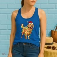 Golden Retriever Christmas Santa Hat Tree Lights Pajama  Women's Tank Top thumb 2