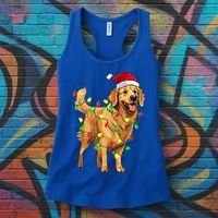 Golden Retriever Christmas Santa Hat Tree Lights Pajama  Women's Tank Top thumb 3