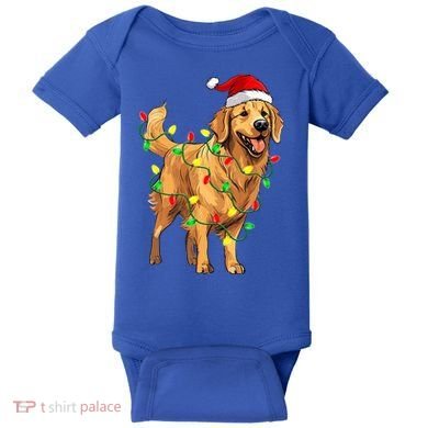 Golden Retriever Christmas Santa Hat Tree Lights Pajama  Baby Bodysuit