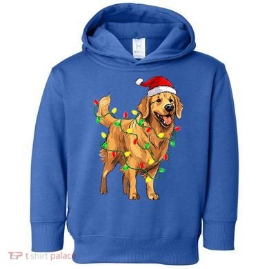 Golden Retriever Christmas Santa Hat Tree Lights Pajama  Toddler Hoodie