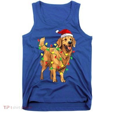 Golden Retriever Christmas Santa Hat Tree Lights Pajama  Tank Top