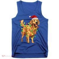 Golden Retriever Christmas Santa Hat Tree Lights Pajama  Tank Top thumb 0